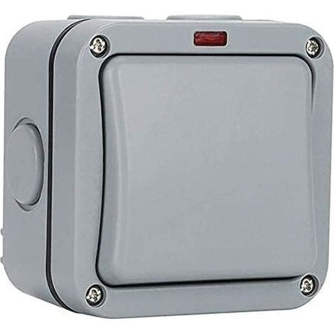Interrupteur extérieur étanche - Interrupteur de commande - Voyant lumineux - 20A - IP65 adapté pour jardin, atelier, balcon, gris (1/5)