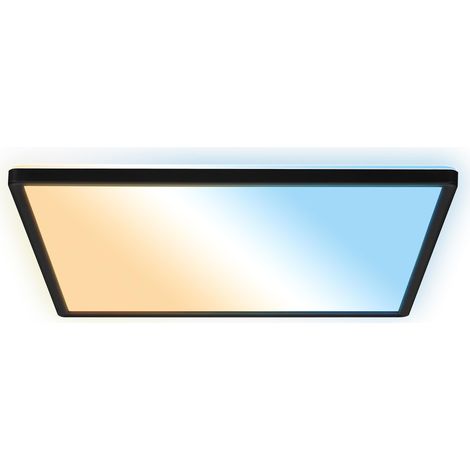 Plafonnier LED plat avec télécommande, CCT réglable de chaud à lumière du jour, intensité réglable, IP44, plafonnier salle de bain, lustre cuisine, lustre salon, 42x42x3 cm, noir (1/5)