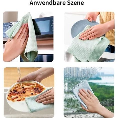 Lot de 6 chiffons de nettoyage en microfibre pour produits de cuisine, nettoyage de vitres en verre, 40 x 30 cm (kaki, rose violet,