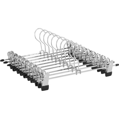 20 cintres en métal extra-larges avec barre antidérapante pour jupes ou pantalons, 40 cm de long, pour femmes/adultes, argent et gris. (1/5)