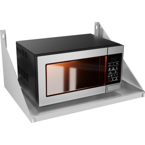 Étagère murale flottante en acier inoxydable pour micro-ondes, avec protections latérales, pour restaurant, cuisine, bar, maison et hôtel, 63 x 48 cm, charge maximale 50 kg (1/5)