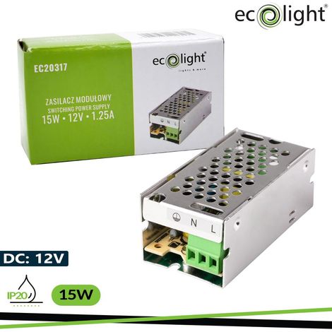 Alimentatore LED Slim 15W 12V 1,25A IP20 Ecolight EC20317