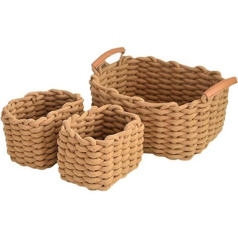 Lot de 3 paniers de rangement gigognes en corde de coton tressée, kaki, paniers de rangement décoratifs avec poignées (1/5)