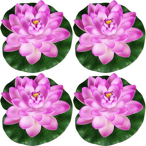 QAZQA 4Pcs Artificielle Nénuphar Violet Flottant Lotus Mousse Flottante Plantes 10cm Simulation Lotus Étanche Fleur de Lotus Décoration de Mariage Bassins Jardin Aquarium de Plantes