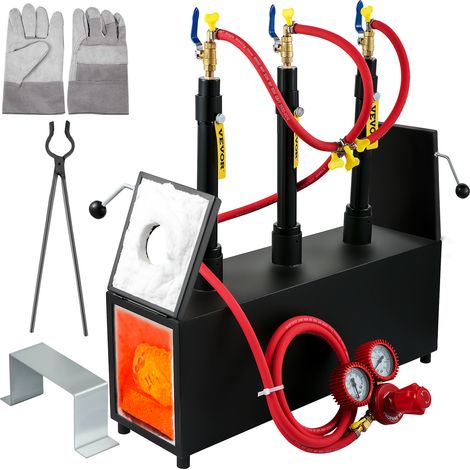 VEVOR Gas schmiedeofen 1350 °C, Brenner Schmiede 15 L, Schmiedeofen drei Brenner Zweitürig Auskleidung mit Aluminiumsilikatfaser, Metallschmiede Max. Leistung 230,4 kWh / 786.000 BTU, Gasdruckregler (1/5)