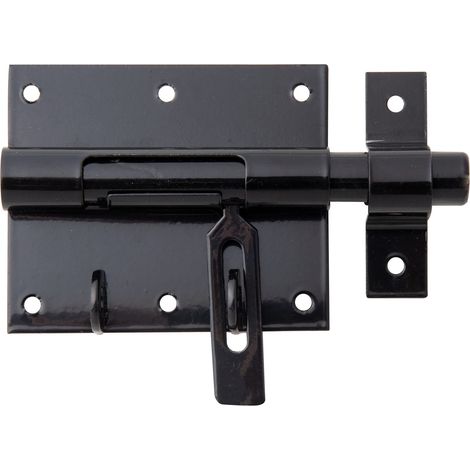 Verrou porte-cadenas avec gâche attachée plastifié noir plaque 95 x 79 mm Ø du boulon 15,5 mm longueur totale 135 mm