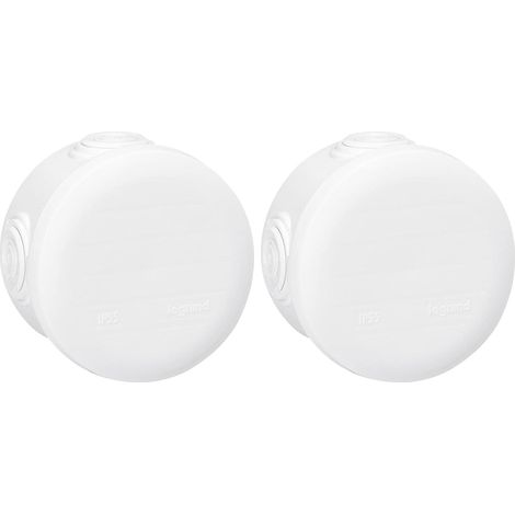 Lot de 2 Boîte de dérivation ronde Ø70 mm épaisseur 45 mm fermeture enclipsage blanc intérieur extérieur