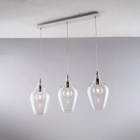 Ares Binario in ferro con vetri trasparente pyrex 3 luci L.75 X 10 BL273-BIN3-TR