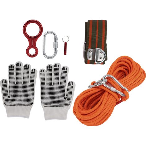 Kit de corde d'évacuation de 15 m (49,2 pi) et 0,8 cm (0,3 po) de diamètre, avec mousqueton, pour la survie en cas d'incendie et d'urgence. Corde de rappel de 11 kN. (1/5)