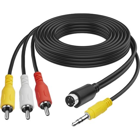 Câble composé de 4 broches à 3 RCA AV avec prise TRS 3,5 mm, 3 RCA mâle à 4 broches Mini DIN S-Video + câble audio stéréo TRS mâle 3,5 mm (1/8 pouces) pour PC à TV (1,8 m) (1/5)