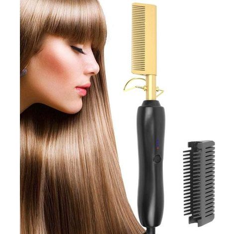 Ynkkvre - Brosse chauffante électrique, lisseur, brosse coiffante, peigne à lisser, peigne chauffant, brosse à cheveux électrique, lisseur à barbe, peigne à barbe, brosse à barbe (1/5)