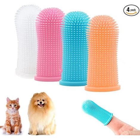 Lot de 4 brosses à dents en silicone pour chien - Brosse à doigt - Multicolore - Hygiène buccale animale (1/5)