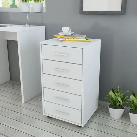Schrank mit Rollen - vidaXL Büroschubladenschrank auf Rollen 5 Schubladen Weiß - Büroklammern (1/5)