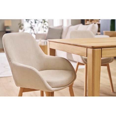 Skandinavische Sessel aus Stoff in Samtoptik, Beige und Massivholz in heller Holzoptik (Set aus 2) HOLO