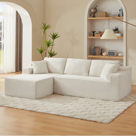 Canapé d’angle modulable 252,5x163x65 cm en tissu blanc, 4 configurations, petit espace – MEUBLIV (1/5)