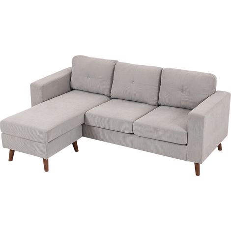 Wendbares Ecksofa aus hellgrauem Cord, 3-Sitzer mit Chaiselongue, Stahlrahmen, 192 x 137 x 84 cm