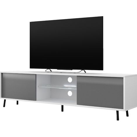 Selsey LEFYR - Mobile TV in Stile Scandinavo / Tavolino TV Per Salotto / Porta TV Minimalista / Luci LED / 140 cm (Bianco Opaco / Grigio Lucido) (1/4)