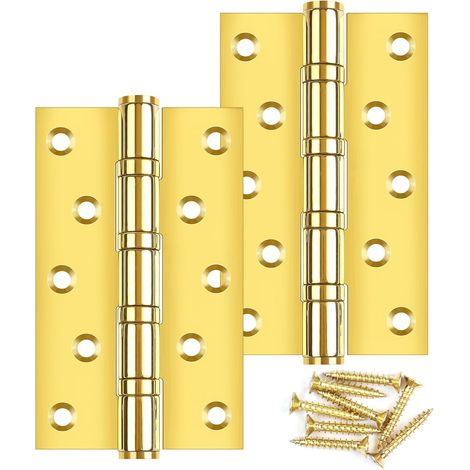 Lot de 2 charnières de porte pliables 125 × 75 × 3 mm Charnières à roulement à billes en acier inoxydable doré avec 10 trous Lot de vis et charnières pour portes massives (1/5)