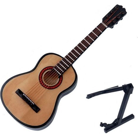 petite guitare en bois Guitare Miniature en bois, petit modèle décoratif avec support, Mini ornement musique guitare (1/4)