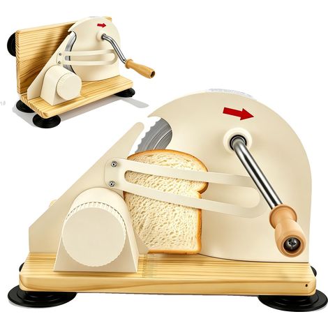 Cortadora de pan manual, grosor ajustable, construcción de acero inoxidable, color beige. (1/2)
