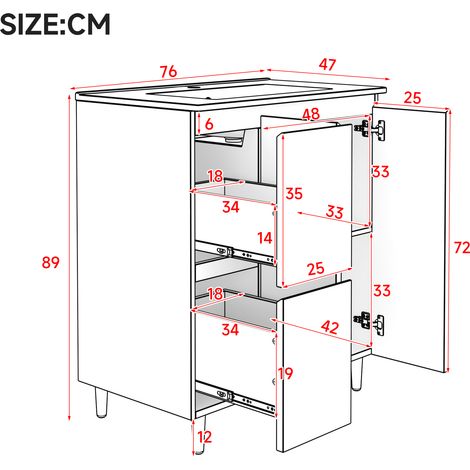 Meuble vasque de salle de bains, éclairage led, fermeture douce, 76 x 47 x 89 cm, céramique et MDF, rose (1/5)
