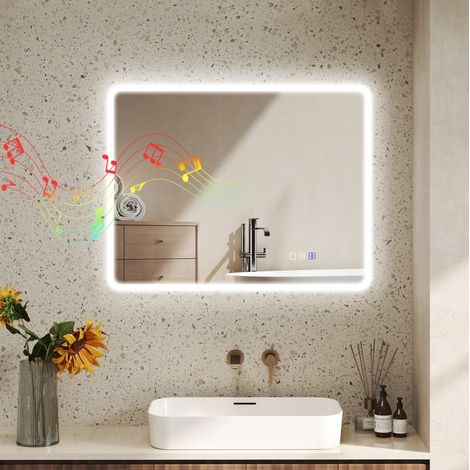 Espejo de baño LED 70 x 90 cm Bluetooth, antivaho, 3 colores, plateado HAVRYA (1/3)