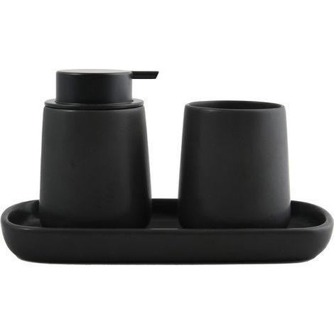 MAONIE Juego de 3 accesorios de baño de cerámica negra mate MSV