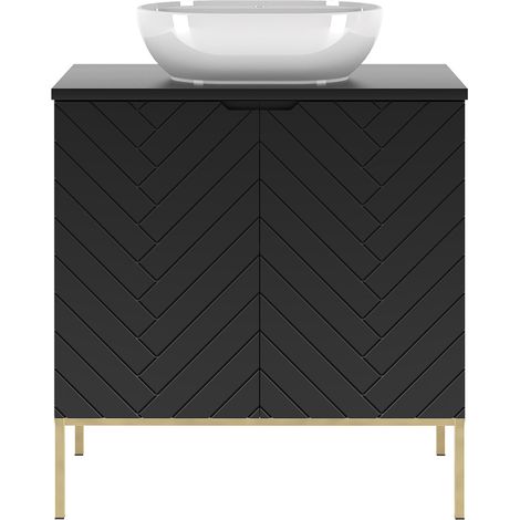 Waschtisch 80 cm breit in schwarz matt mit gefrästen Fronten ANGERA-140 (1/5)