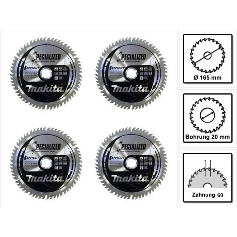Makita CMSF16560E SPECIALIZED EFFICUT Sägeblatt 165 x 1,85 x 20 mm 4 Stk. ( 4x B-69864 ) 60 Zähne für Holz