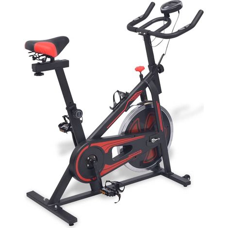 Vélo d’appartement avec capteurs de pouls, résistance réglable, noir et rouge, 97 x 46 x 108 cm - PANGIVO (1/5)