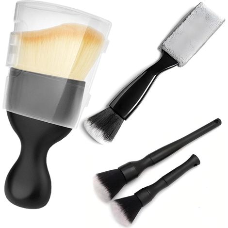 Set mit 4 Autopflegebürsten, Reinigungsbürste, Innenraumbürste mit weichen Borsten, Innenraumreinigungsbürsten-Set und Mikrofasertuch zur Reinigung des Fahrzeuginnen- und -außenbereichs