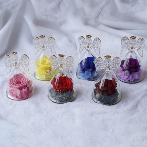 Fleur eternelle Cadeau de Saint Valentin, Cadeaux de la Saint-Valentin - Rose Eternelle sous Dôme Ange. (1/4)