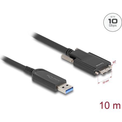 Delock Cable Ã³ptico activo USB 10 Gbps-A macho  USB 10 Gbps Tipo Micro-B macho con tornillos 10 m