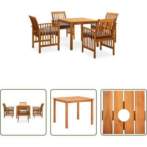 vidaXL Salle à manger extérieur - Ensemble à manger de jardin 5 pcs avec coussins Acacia solide (1/5)