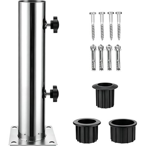 Pied de parasol réglable avec 3 anneaux de réduction (32/39/49 mm) et 8 piquets pour table de terrasse/parasol réglable pour jardin, arrière-cour, balcon, piscine (1/5)
