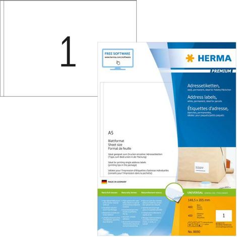 Herma 8690 Etichette 148.5 x 205 mm Carta Bianco 400 pz. Etichetta per indirizzo, Etichetta universale Inchiostro, Lase (1/4)