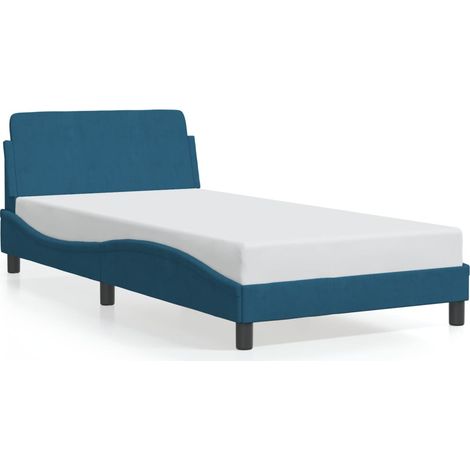 Lit simple,Lit adulte,Cadre de lit avec tête de lit Dover bleu 100x200cm velours CFW7234462 (1/5)