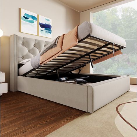 CHICFURN Letto contenitore 160x200 cm grigio chiaro con rete a doghe, senza materasso (1/5)