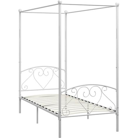 Maison Exclusive - Cadre de lit à baldaquin sans matelas blanc métal 120x200 cm (1/5)