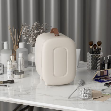 Mini réfrigérateur 4 L avec fonction froid et chaud, blanc crème en aluminium, pour cosmétiques et boissons (1/5)