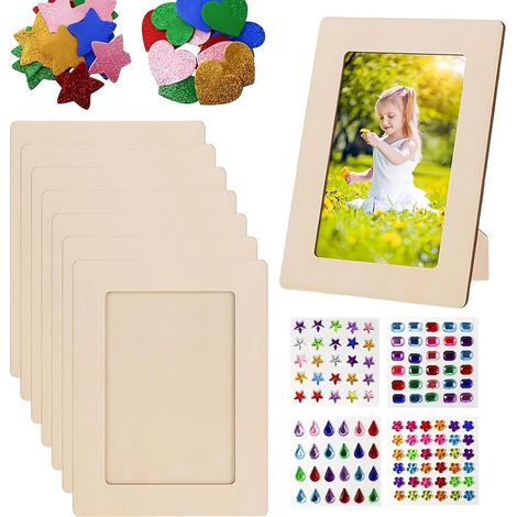 Cadre Photo en Bois Cadres Bois pour Activités Créatives Ensemble Élégant d'Affichage avec Autocollants Pailletés Étoiles et Cœurs 20x15 cm pour Chambre d'Enfant Mariage Table (1/5)