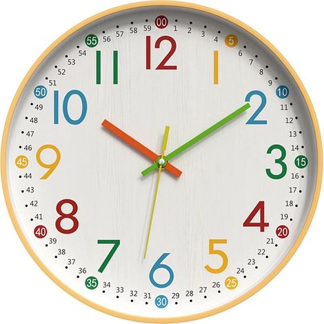 Horloge murale dotée de chiffres colorés et d'un mécanisme silencieux convient aussi bien comme horloge éducative pour les enfants que pour les chambres, les écoles, les salons, les bureaux, etc.