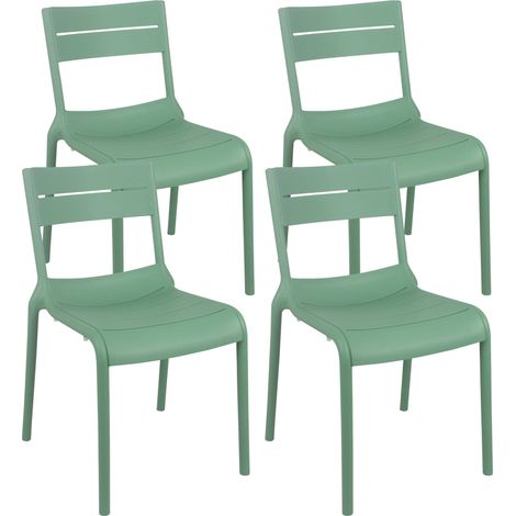 Lot de 4 chaises de terrasse en plastique vert sauge