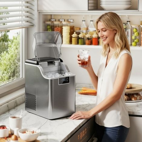 Eiswürfelmaschine, Eiswürfelspender, Ice-Maker, 20 kg/24h Eiswürfelbereiter mit 2,1 L Wassertank, Silber (1/5)