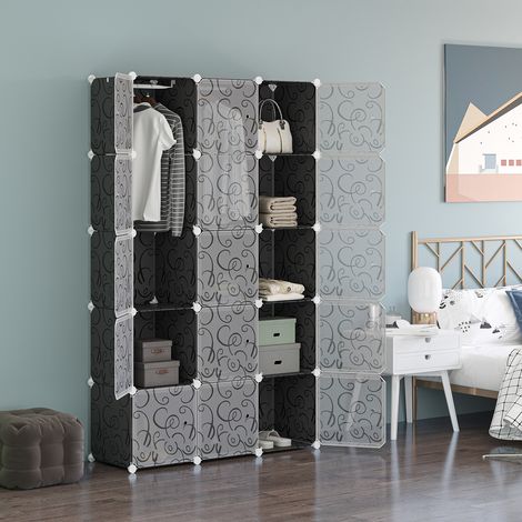 Kleiderschrank im Würfeldesign, 2 große und 9 kleine Würfel, Kunststoff, Metall, 111L x 47B x 183H cm, Schwarz+Weiß