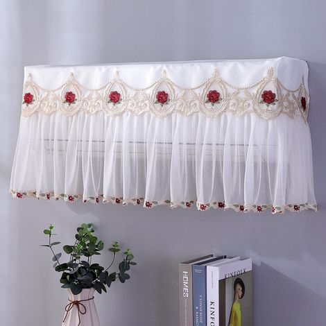 Housse de protection anti-poussière en dentelle pour climatiseur mural intérieur (motif floral rouge vin, 92 cm) (1/5)