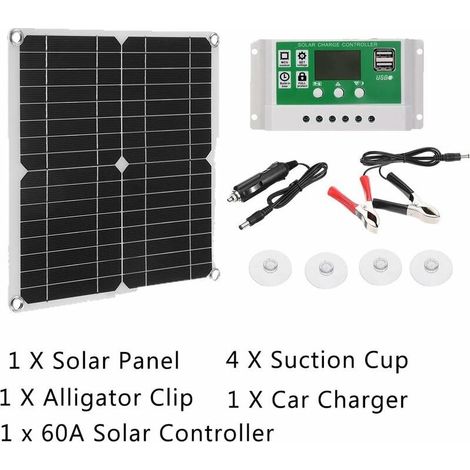 12V 12W Solarmodul-Set mit Solarladeregler, Solarmodul für Auto, Yacht, Wohnmobil, Boot, Handy-Akku, Ladegerät, Schwarz (1/5)
