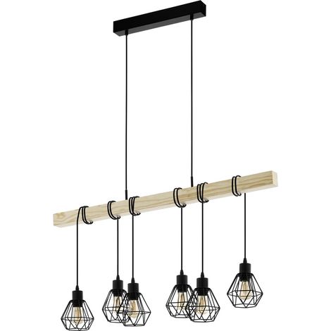 Lampe suspendue à 6 lampes Townshend 5 Salle à manger - noire avec du bois - 44076