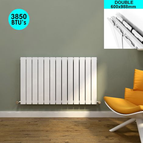 ELEGANT Designer Radiator White 600 x 988 mm Horizontal Column Radiator Double Flat Panel