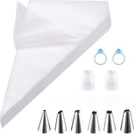 Questo kit da 110 pezzi include beccucci in acciaio inossidabile, adattatori e sac à poche usa e getta per decorare torte e pasticcini (1/5)